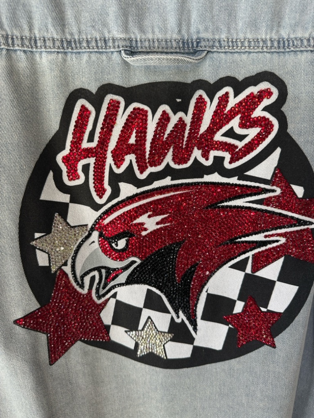 Custom HAWKS Sequin Eagle Denim Jacket - Red & Black